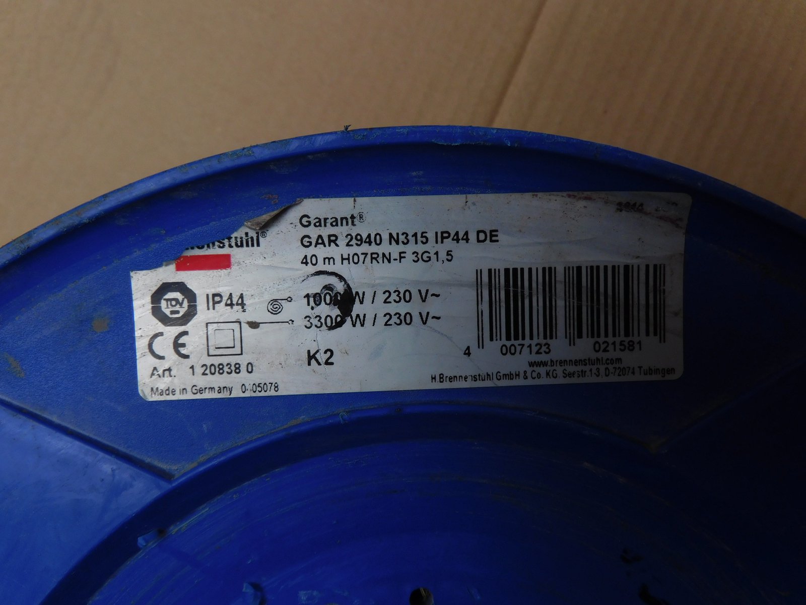 Kabeltrommel Brennstuhl Garant 40 m, 3-fach Schutzkontakt | Henke